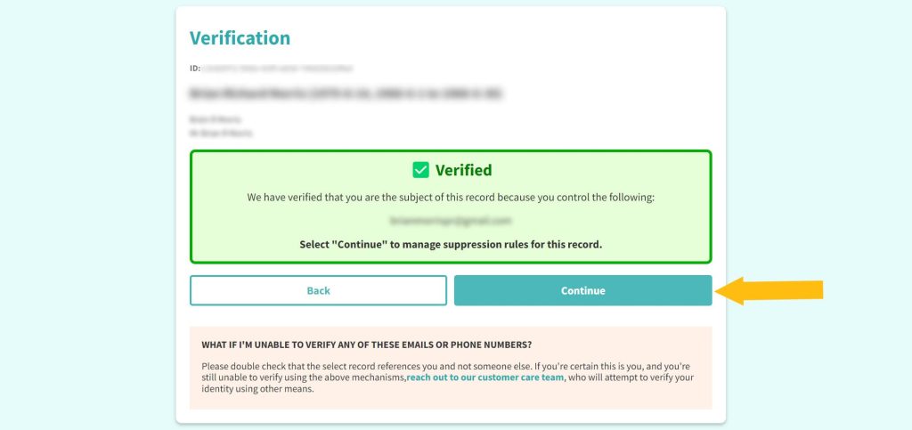 Confirmation that your identity is verified on PeopleConnect for Intelius opt out