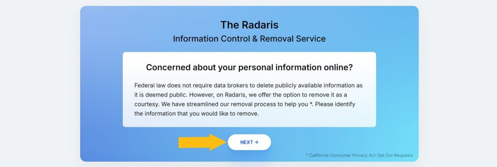 Radaris The Radaris information control & Removal service concerned about your personal information online?